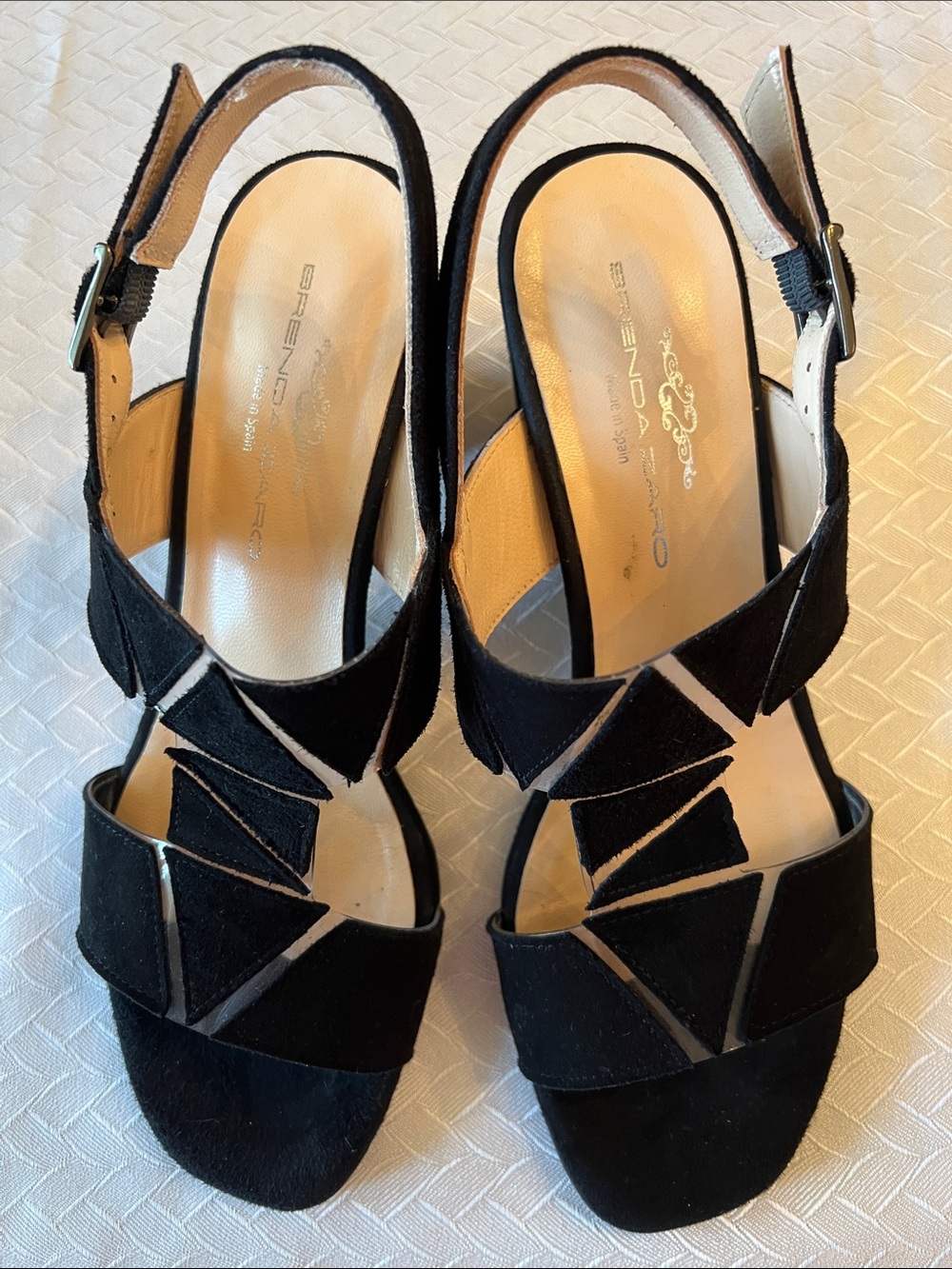 Black Geometric Suede Slingback Heels - Unbranded